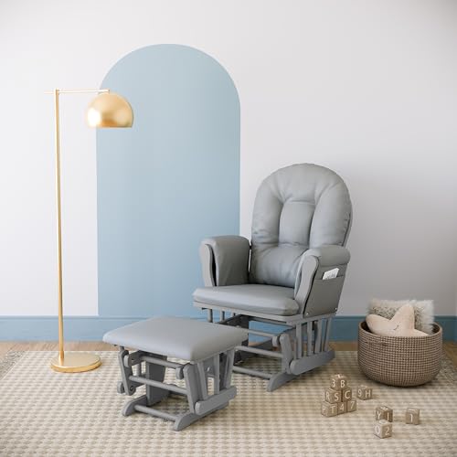 Image of Storkcraft Premium Hoop Glider & Ottoman (Pebble Gray /Light Gray) - GREENGUARD Gold Certified Nursery Glider, Solid Wood Craftsmanship, Smooth-Gliding Nursery Chair and Ottoman, Award-Winning