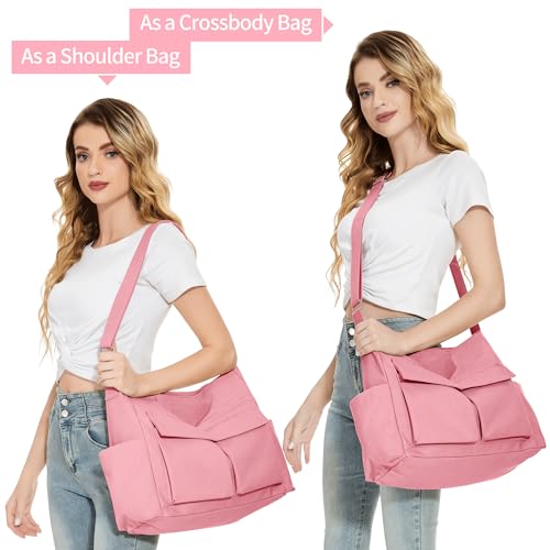 Image of KALIDI Canvas Tote Bag Zipper Large Crossbody Shoulder Bag Messenger Bag | Hobo Purse Cross Body Handbag for Women or Men Casual College Work Travel Daily Commuting Everyday