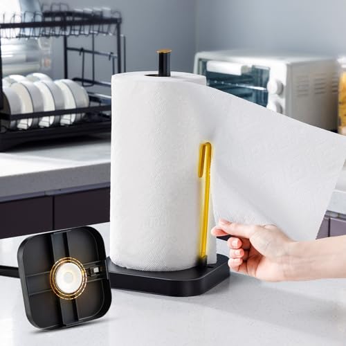 TAILI Kitchen Roll Holder for Countertop, Free-Standing Kitchen Towel Holders with Suction Cup Base, Stainless Steel Paper Towel Holder, Kitchen Tissue Holder for One-Handed Tear