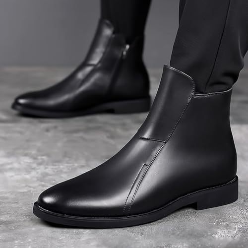 Men's Genuine Leather Zip Chelsea Boot Classic Slip On High Low Chunky Heel Work Business Dress Ankle Boot4