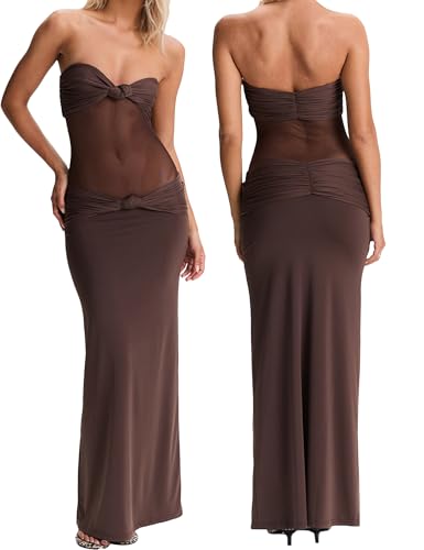Image of Women's Maxi Dress Removable Spaghetti Straps Knotted Twist Sweetheart See Through Night Club Party Cocktail Bodycon Dress