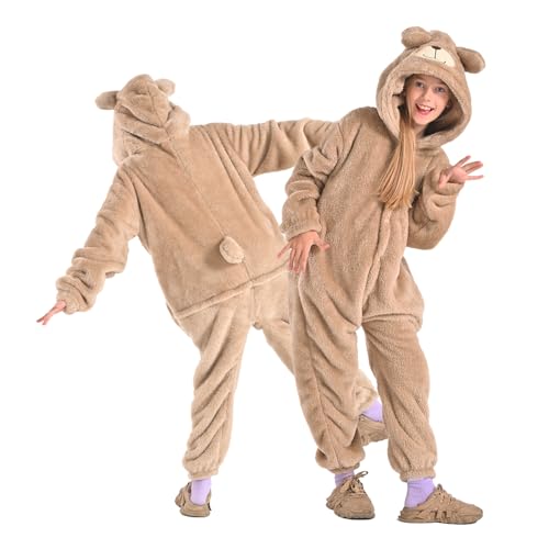 Bearhug Wearable Blanket Hoodie for Kids Soft Cozy Fleece Bear Costume Animal Onesies Pajamas Halloween Christmas Cosplay Costume for Girls Boys XS
