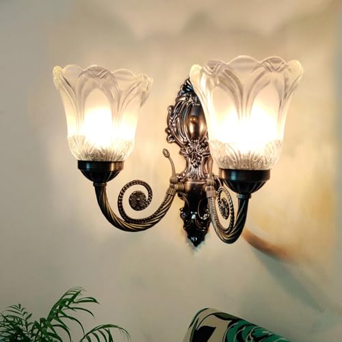 Image of Modern Glass Wall Light | Vintage Brass Finish Wall Sconce | Warm Decorative Wall Lamp for Bedroom, Living Room, Hallway & Bedside