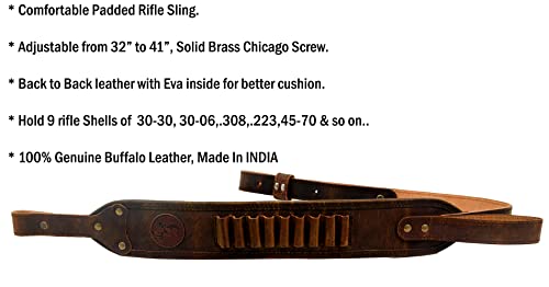 Herte Leather Rifle Sling Padded Comfortable Wide Gun Strap For 1 Inch Swivel Shooting Hunting Vintage Brown Adjustable #TOP3