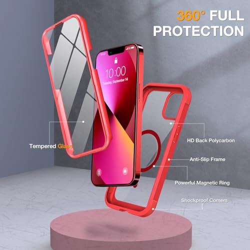 Image of Miracase for iPhone 13 mini Case 5.4 inch,Full-Body Protection,Clear Bumper Case with Built-in 9H Tempered Glass Screen Protector,Military-Grade Drop Protection Outdoor Phone Case for iPhone 13 mini,Red