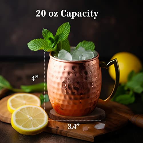 Barillio Moscow Mule Mug Set Of 2 With Bamboo Stand | Large Size 20 Oz Copper Cups | Stainless Steel Lining & Pure Copper Plating #TOP5