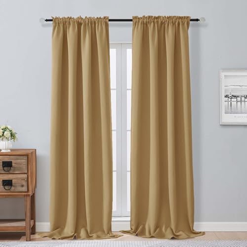 Image of Aiyufeng Gold Blackout Curtains for Bedroom 96 Inches Long 2 Panels, Solid Thermal Insulated, Energy Saving Living Room Window Treatment Curtains Blackout Drapes, W40 x L96 Inch, Gold