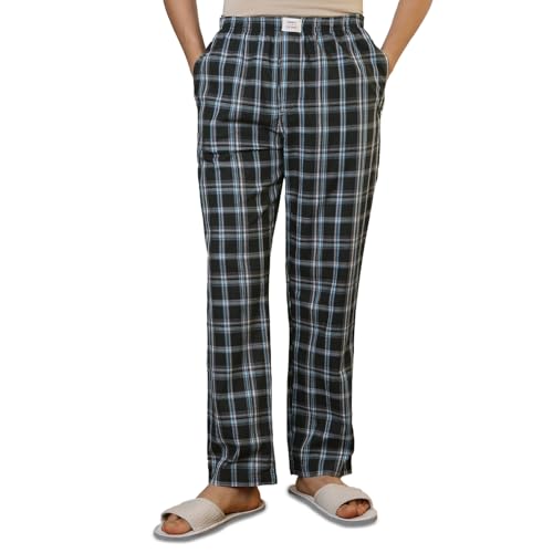 Image of SleepZ by Raymond Men Flat Front Regular Fit Checks Pattern Pure Cotton Pyjama