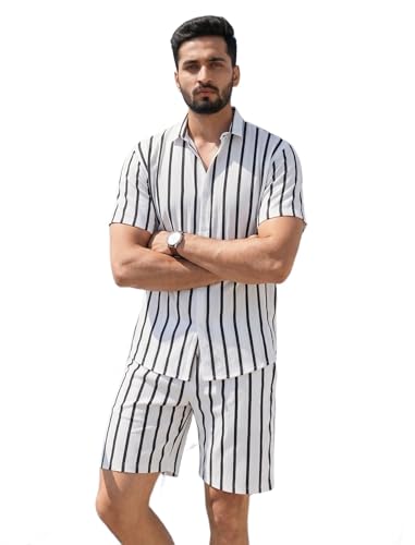 Image of BROWN CULTURE Men's Cotton Floral Print Co-ord Sets with Shirt & Shorts Collar Neck Standard Length and Button Down Closure Type | Night Suit for Men