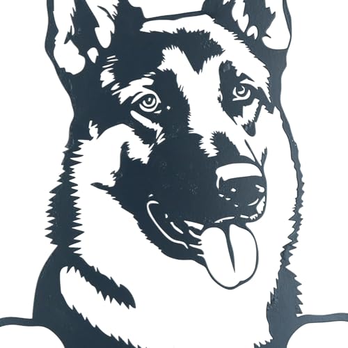 AB Tools Deutsche Schäferhund-Silhouette aus schwarzem Metall mit Befestigungsplatte