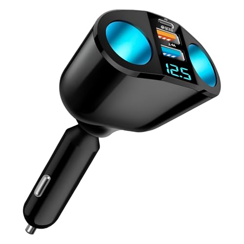 Chargeur Allume Cigare Double USB QC3.0 & PD 12V/24V, 120W Double Allume Cigare avec Voltmètre LED Charge Rapide, Chargeur Voiture USB pour Téléphone GPS...