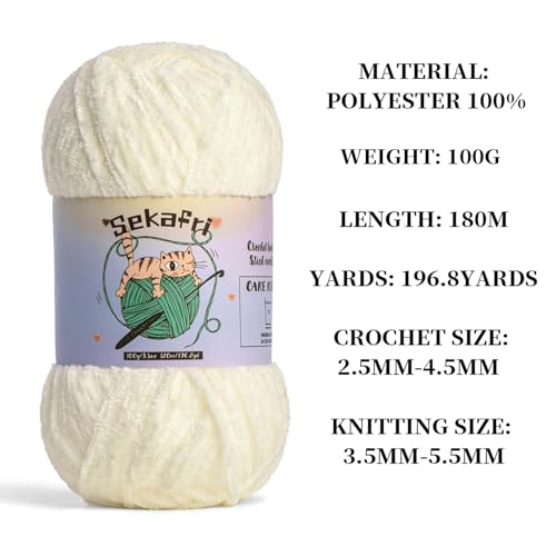 Image of 3 Pack of 300g (590yds) Fuzzy Chenille Yarn for Crocheting,Fluffy Amigurumi Crochet Yarn for DIY Craft /Hat /Clothes, Soft Velvet Baby Blanket Yarns(3 White)