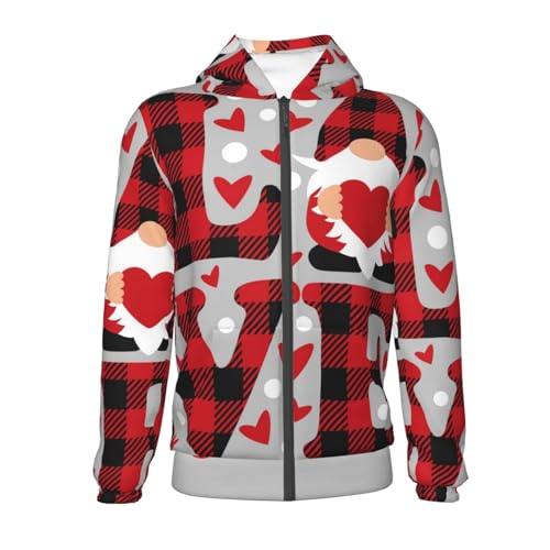 Buffalo Plaid Love And Gnome Kids Pullover Hoodies Boys Zip Up Sweatshirts Girls Athletic Clothes with Pocket2