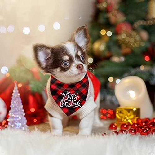 Christmas Dog Bandanas, 2 Pcs Pet Scarf Outfits Classic Plaid Merry Christmas Triangle Dog Bibs Washable Adjustable Kerchief, Xmas Pets Costume Accessories Decoration for Small Medium Large Dogs Cats