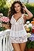 Avidlove Sexy Women Lace Pajamas Lingerie Set High Waist Sheer Sleepwear Bow Ties Cami Shorts Set White