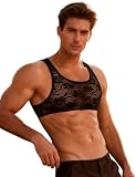 ohmydear Herren Unterhemden Spitze Netzshirt Tank Top Schwarz M