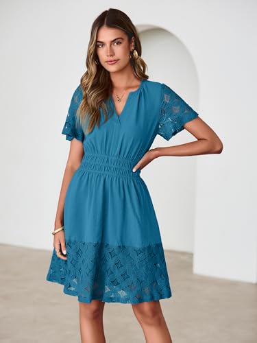 Image of Simplee Womens Boho Summer Dresses Casual Wedding Guest V Neck Short Sleeve Empire Waist A Line Tiered Mini Dress