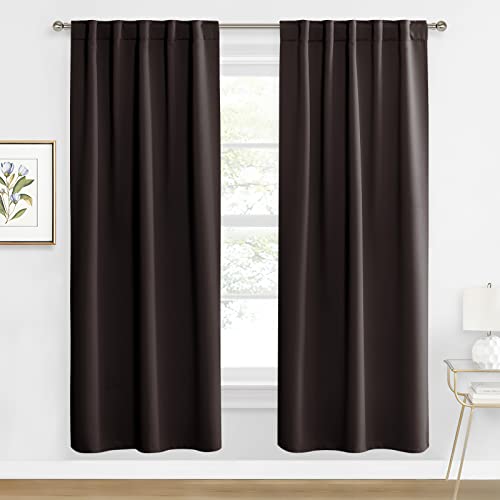 Image of RYB HOME Blackout Curtains for Cafe /Kitchen, Machine Washable Black Out Drapes for Living Room /Nursery /Cottage /Home Office Decor, Wide 42 x Long 72, Brown, 2 Panels