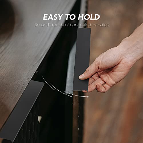 Image of Ravinte 10 Pack Finger Pulls for Cabinets 200mm /7.87 inch Length Black Pulls | 160mm /6.25 inch Hole Center Concealed Handles, Tab Handle Profile, Minimal Look, For Kitchen Drawers Tab Handle