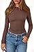 PRETTYGARDEN Womens Tops 2025 Fall Long Sleeve Fitted T Shirts Waffle Ruched Crop Shirt Basic Knit Workout Y2k Clothes(Brown,Small)