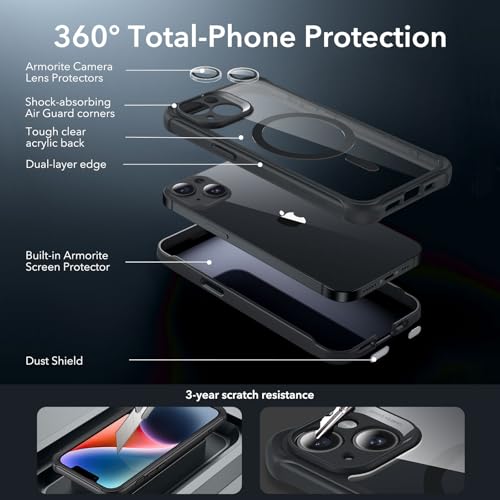 Image of ESR for iPhone 14 Pro Max Case, Compatible with MagSafe, Full-Body Military-Grade Drop Proof Case for iPhone 14 Pro Max with Built-in 9H+ Tempered Glass Screen Protector, Clear Black