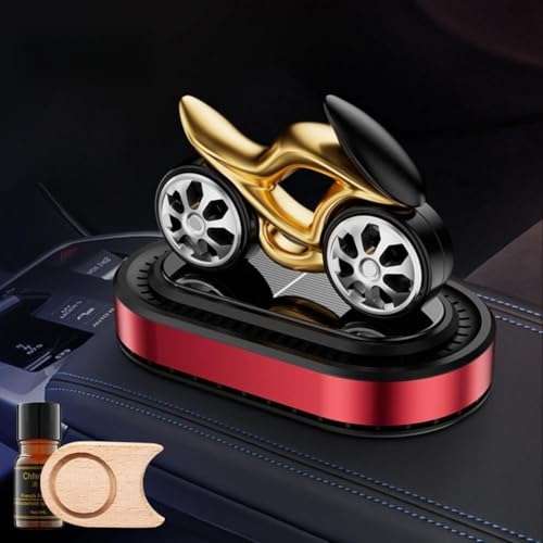 JoyousMall Purificador de aire giratorio para coche, con energía solar, difusor de aroma estilo motocicleta con cuerpo ABS y tabletas a base de plantas