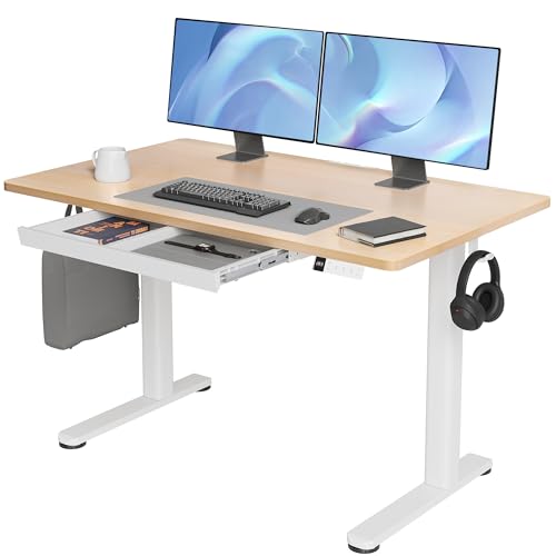 Image of Claiks Electric Standing Desk with Drawers 48 x 24 Inch Natural
