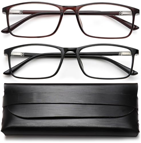 Image of Reading Glasses Blue Light Blocking - 2 Pack Womens Mens Computer Readers +1.5 Eyeglass Glare Blocking Glasses Rectangle Frame Spring Hinge Arms