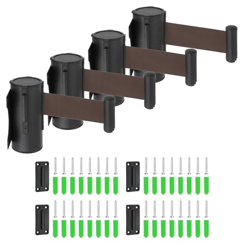 Barrière de ceinture rétractable 3m marron MECCANIXITY fixation murale lot de 4 pour magasin