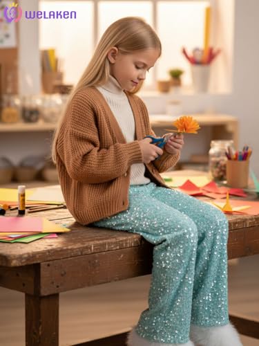 Image of WELAKEN Sequin Casual Pants for Girls with Lining Kids & Little Girl's Sparkling Trousers