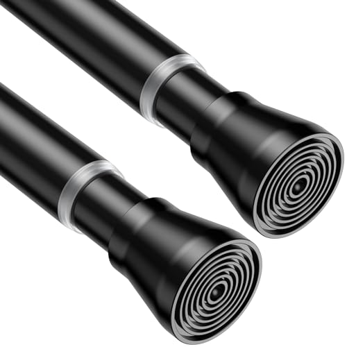 Image of AIZESI Black 2pcs Spring Tension Rods 17 to 26 Inch, Small Curtain Rods No Drilling, Adjustable Curtain Rod Non-Slip, Short Tension Rod Non-Slip For Windows Closet Bedroom Kitchen