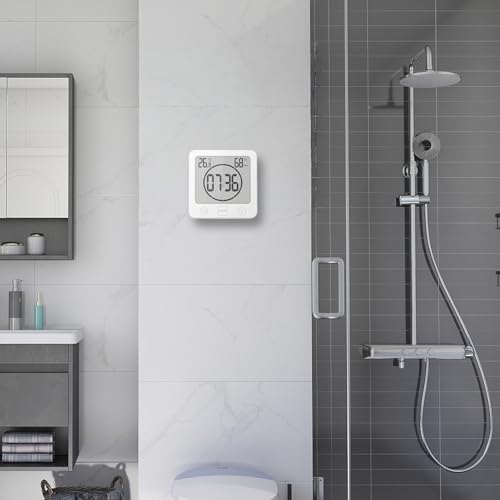 YiChZhe Badezimmer Wecker Badewannentimer‌,Wasserfest Digitale Badezimmeruhr, Baduhr Duschtimer mit Hygrometer und Thermometer,LCD-Display,Countdown Timer,für Dusche, Küche,Familienalltag-Weiß