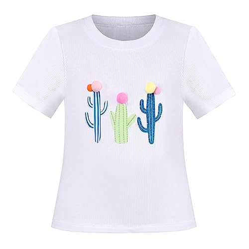 Image of Sunny Fashion Girls T-Shirt Crop Top Brown Lettuce Trim Ribbed Knit Button Casual