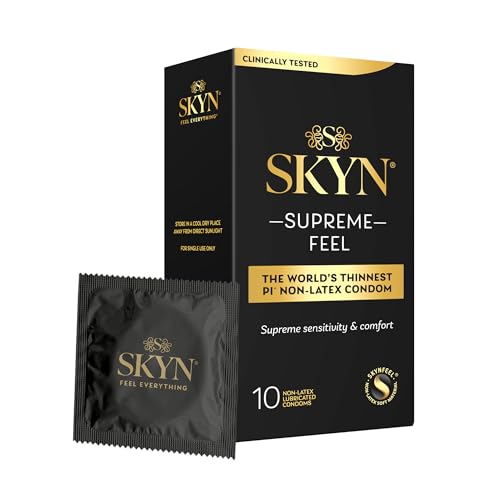 SKYN Supreme Feel Non-Latex Condoms, 10 Count, Ultra-Thin & Pre-Lubricated for a Natural, Smooth Fit