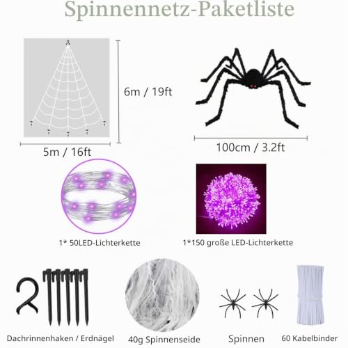 6*5m Halloween Spinnennetz Outdoor 200 Violette LEDs Halloween Deko Garten – Ansicht 6