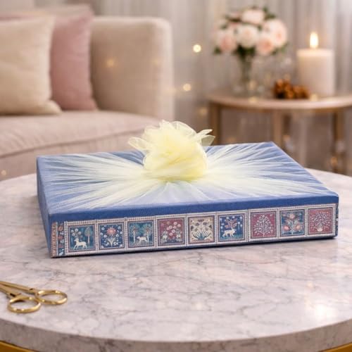 Image of SATYAM KRAFT 3 Pcs Multipurpose Decorative Folding Gift Box, Gift hampers | Paper Gift Hamper Boxes for wedding Return Gifts, Sweets, DIY Craft | Rectangular Cardboard Tray with Net (Dark Blue)