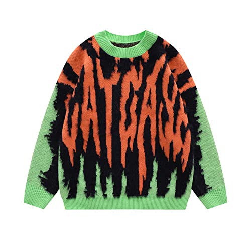 Aelfric Eden Oversized Sweater Crewneck Flame Graphic Sweaters Casual Fall Knit Pullover Tops