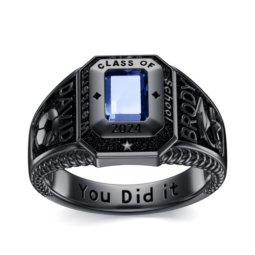 Personalied Mens Class Rings 10k/14k/18k/Sterling Silver High School College Class Ring Customized Birthstone Class Of 2025 2026 Ring Graduation Gift for Men(With Gift Box)