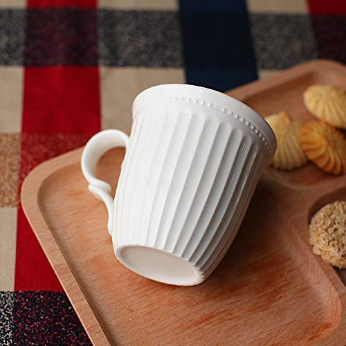 Duży kubek do kawy Kubek Ceramiczny kubek na wodę z porcelany kostnej Filiżanka do kawy Prosty kreatywny styl pałacowy Wytłoczony czysty biały kubek do mleka Duża pojemność