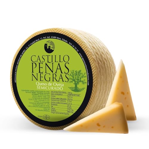 CASTILLO PEÑAS NEGRAS Queso de Oveja Semicurado | Calidad Artesanal, Puro, Curación 3 Meses, Envasado al Vacío | Ideal en Packs de Quesos Gourmet | Queso Cortado en Octavos 3kg aprox