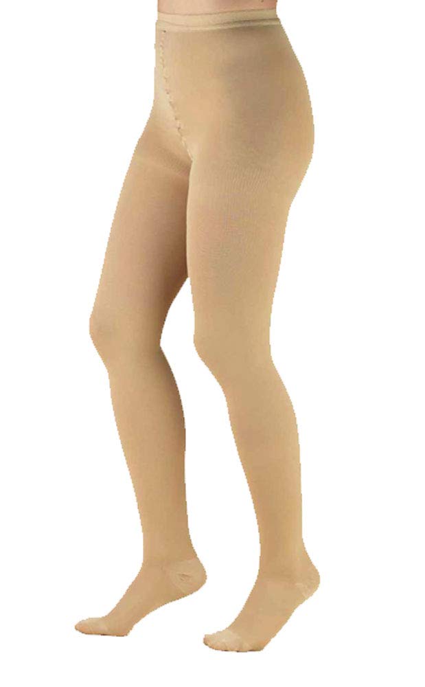 Tektrum Waist High Firm Opaque Compression Pantyhose Medical Stockings 20-30mmhg for Men and Women - Closed Toe, Beige, Medium US/Large EU