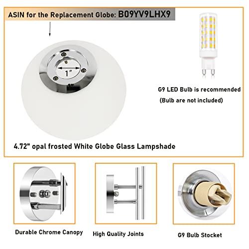 Byoliima Globe Wall Sconces 2-Lights Modern Chrome Vanity Lights Vintage Wall Light Fixtures With White Globe Glass Shade Industrial Farmhouse Wall Lamp For Bedroom Living Room (Chrome) #TOP5