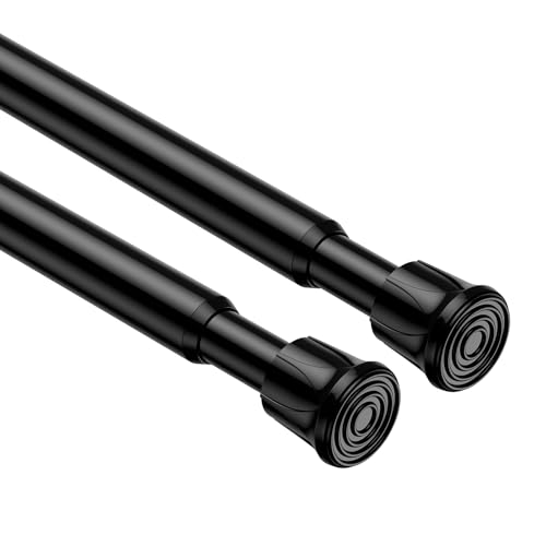2 Pack Spring Tension Rods 28-43 Inches,5/8' Diameter Black Spring Load Adjustable Expandable,Small Short Tension Curtain Rod for Windows,Kitchen,Doorway,Bathroom,Cupboard Bars