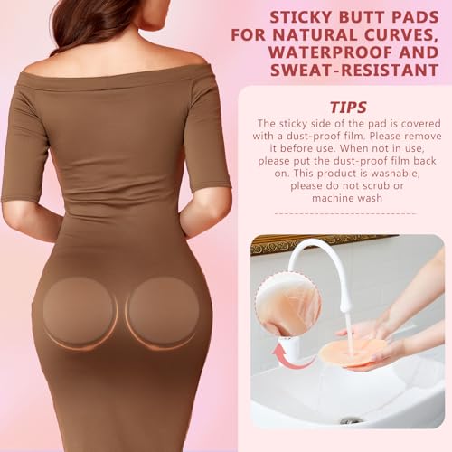 2 Pairs Silicone Butt Pads for Women Silicone Hip Pads Adhesive Reusable Fake Buttock Lifter Non-Slip Hip Enhancer Skin Tone Thick4