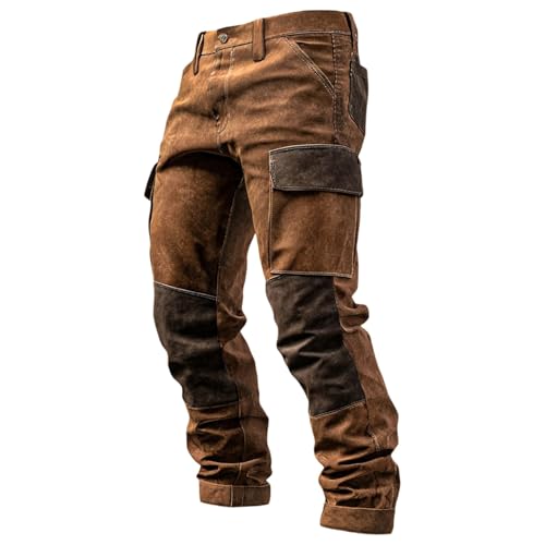Genérico Pantalones de Cuero Pantalón Cargo Hombre Pantalones de Trabajo con Rodilleras para Exteriores Elástico Cómodo y Transpirable con Corte Moderno