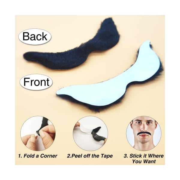 Kicnic 60 pcs fake mustaches self adhesive (20 designs) novelty hairy beard costume facial hair for christmas party supplies decorations, suitable for all ages - image 4