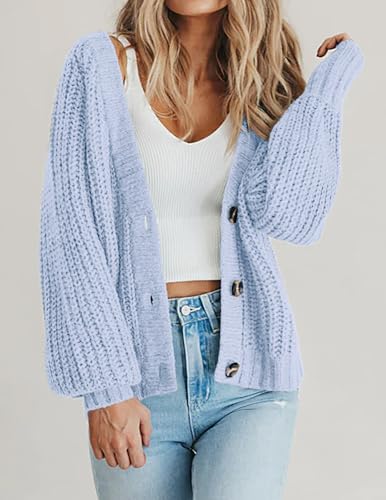 Image of Zeagoo Women's 2026 Fall Chunky Knit Cardigans Open Front Long Sleeve V Neck Button Loose Cardigan Sweaters