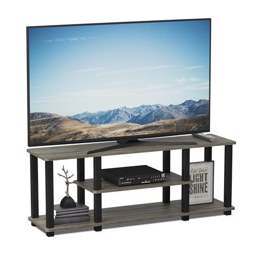 Furinno Turn-N-Tube No Tools 3D 3-Tier Entertainment TV Stand up to 50 inch TV, Square Tubes, French Oak Grey/Black
