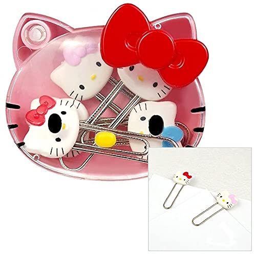 [5 em 1] Conjunto de 5 clipes de papel Hello Kitty fofo com estojo de transporte rosa fofo da Hello Kitty