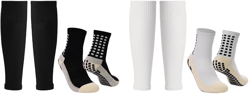 Grip Socks Soccer with Leg Sleeves | Anti-Slip Performance Socks for Men & Women | Dual Pack with Shin Guard Sleeves